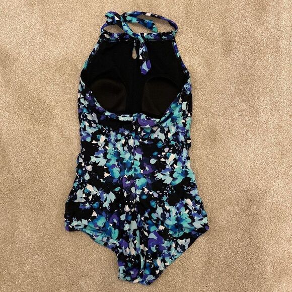 Speedo Floral High Neck Keyhole Floral One Piece Swimsuit Size Small - Picture 5 of 7